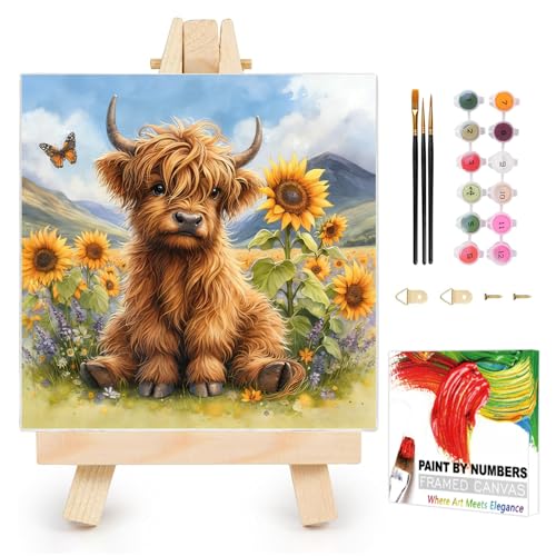 AUKELHJ Framed Paint by Numbers Kit for Adults, Highland Cow, 10x10 inch - color: 06-Cow