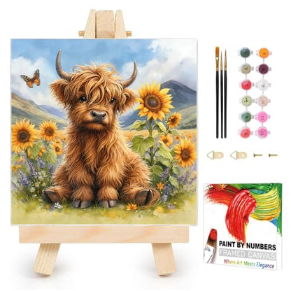 AUKELHJ Framed Paint by Numbers Kit for Adults, Highland Cow, 10x10 inch - color: 06-Cow