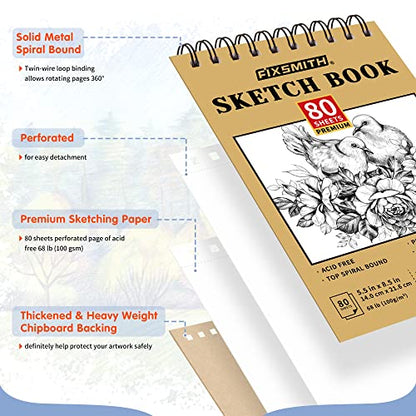 FIXSMITH 5.5"X8.5" Sketch Book, 80 Sheets (68 lb/100gsm) Sketchbook | Acid Free Drawing Paper | Top Bound Artist Sketch Pad | for Kids, Beginners, Artists & Professionals | Bright White - color: Tan, size: 5.5"x8.5"-1 Pack
