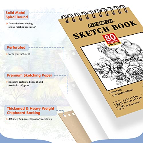 FIXSMITH 5.5"X8.5" Sketch Book, 160 Sheets (68 lb/100gsm), 2 Pack | Acid Free Drawing Paper | Top Bound Artist Sketch Pad | for Kids, Beginners, Artists & Professionals | Bright White - color: Tan, size: 5.5"x8.5"-2 Pack