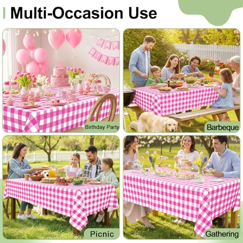 4 Packs Buffalo Disposable Table Cloth, 54 x 108 Inch Waterproof Plastic Tablecloth, Rectangle Hot Pink and White Checkered Table Covers for Picnic, Birthday, Party, Back to School - color: Hot Pink and White, size: 54" x 108" - 4 Pack