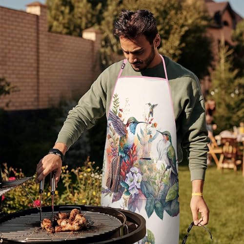 Apron with 2 Pockets,Kitchen Chef Artist Aprons for Cooking Gardening Baking Painting, Waterproof Apron 33" x 27" - color: Hummingbird