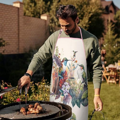 Apron with 2 Pockets,Kitchen Chef Artist Aprons for Cooking Gardening Baking Painting, Waterproof Apron 33" x 27" - color: Hummingbird