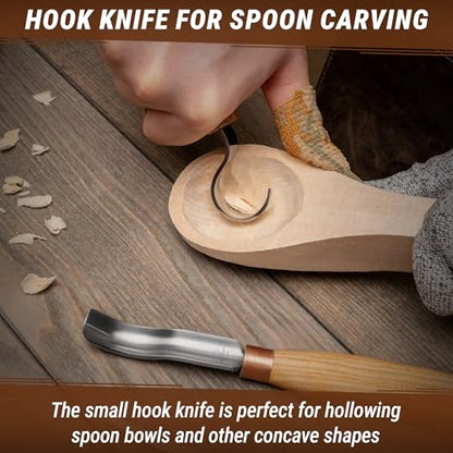 BeaverCraft Wood Spoon Carving Tools Kit S14m – Wood Carving Knives for Beginners & Professionals – Whittling Knives Set with Hook Knife, Sloyd Knife and Bowl Gouge for Woodworking & Crafting