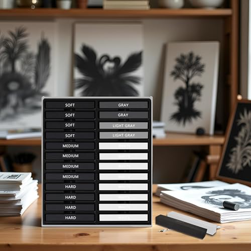 24 Pcs Compressed Charcoal Sticks with Soft, Medium, Hard and White Charcoal, Square Charcoal Stick Kit for Drawing, Sketching and Shading (12 Black + 4 Gray + 8 White) - color: 12 Black + 4 Gray + 8 White