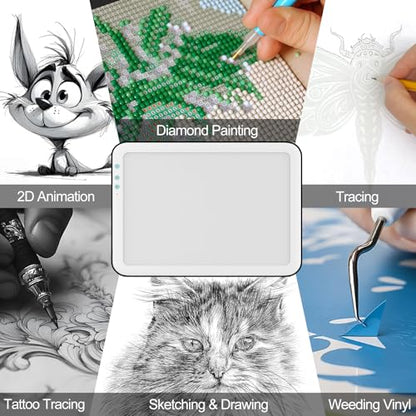 A3 LED Extra Bright Light Pad, Rechargeable Diamond Painting Light Board - color: A3D50-white