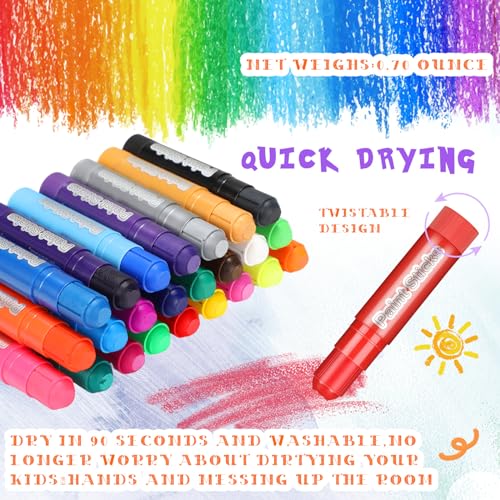 Fulmoon 192 Pcs Tempera Paint Sticks for Kids 24 Colors Washable Quick Drying Paint Sticks Bulk Crayons for Children Art Supplies Paper Wood Glass Rock Poster Canvas 8 Sets