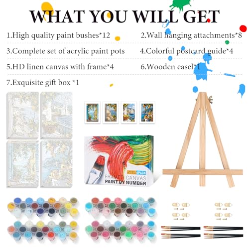 4 Pack Framed Paint by Numbers Kit for Adults Lemon Tree with Wooden Easel - color: FOP4P-06
