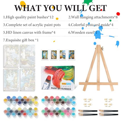 4 Pack Framed Paint by Numbers Kit for Adults Lemon Tree with Wooden Easel - color: FOP4P-06