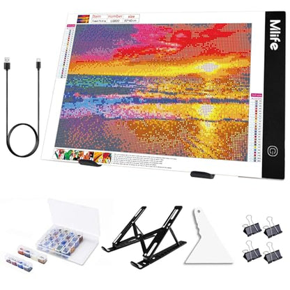 Mlife Diamond Art Painting A4 LED Light Pad - Dimmable Light Board Kit, Apply to Full Drill & Partial Drill 5D Diamond Art with Detachable Stand and Clips - style: A4 kits