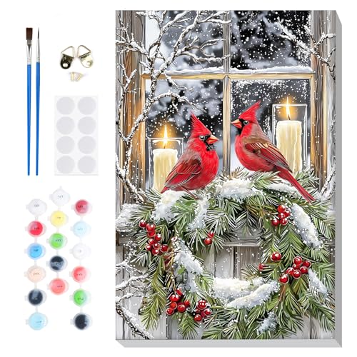 Bowetile Cardinal Paint by Numbers for Adults Beginners Framed, Adults' Paint-by-Number Christmas Kits, Adult Paint by Number Winter Kits on Canvas, Acrylic Number Painting for Home Decor, 8x12in - color: Cardinal