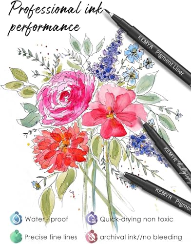 KEMYR 4 Pack 0.1 mm Fine Tip Black Fineliner Pens, Waterproof Pigment Ink | AP Certified Micro Drawing Pens With Archival Ink for Illustration, Journaling,Drawing,Sketching,Manga,Artists And Beginners - color: Black Micro Pens 4 PCS,0.1mm, style: 4 PCS,0.