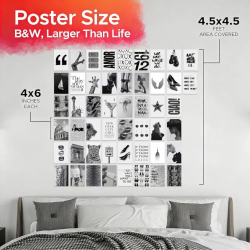 KBKBART 50 Pcs Black and White Wall Collage Kit - Trendy Leopard Wall Decor | Cardstock 4x6 inch Aesthetic Posters Unframed, Monochrome Pictures for College Girls Dorm Teens Room, Wall Collage Printing - color: Black and White, size: 4x6 inchx50pcs