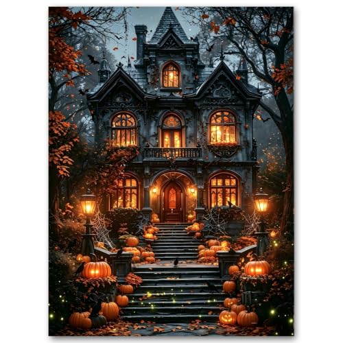 SUJINMEI Halloween Paint by Numbers Kit for Adults Without Frame 16X20 inch | Haunted House Adult Paint by Number Kits on Canvas, Halloween Paint by Numbers for Adults, Acrylic Paints for Home Wall Decor - color: MT23185-US