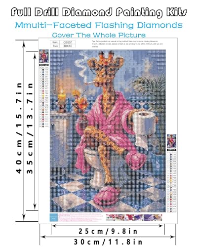 askkqtx Giraffe Diamond Art Kits for Adults 12x16 Inch | Funny Diamond Painting Kits for Beginners, DIY 5D Round Full Drill Crystal Rhinestone Dots Gem Art Craft Home Decor - color: G9851