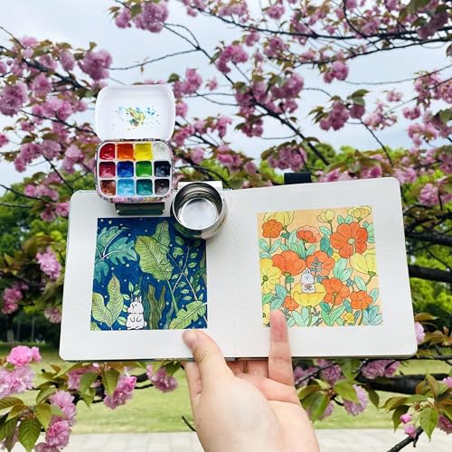 Portable Travel Watercolor Palette, Mini Metal Tin Box,12-Well Empty Tins - color: Outdoor Painting Set-flowers and Birds