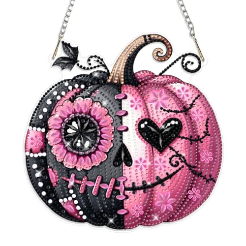 Halloween Pumpkin Diamond Art Hanging Ornaments Kits for Adults, Fall Diamond Painting Pendant Kits, DIY Acrylic 5D Special Shaped Crystal Gem Art Painting Ornament for Home Decor 8x8 Inch - color: AS106