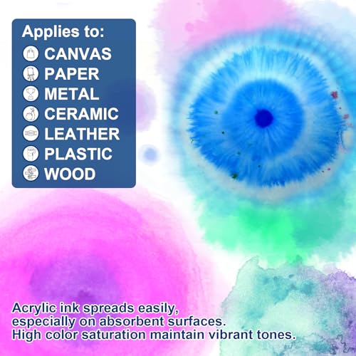 Acrylic Paint Ink Set, 16 Colors Liquid Acrylic Paint for DIY | 2 Brushes & 1 Palette, Drawing Ink Set, Artists Inks, Ideal for Pouring Art, Mixed Media Projects (20 ml/0.68 fl oz)