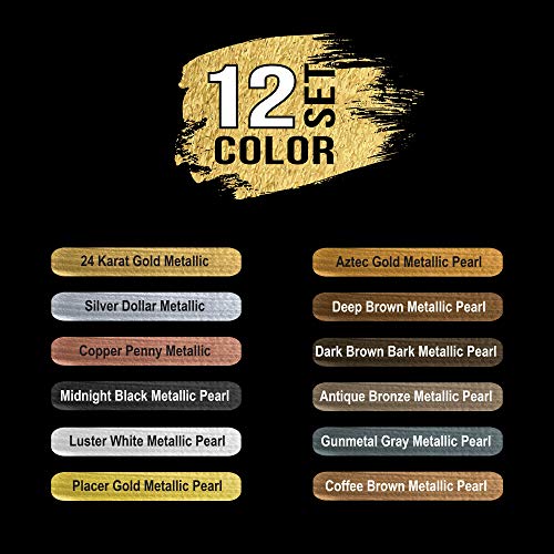 U.S. Art Supply Professional Metallic Acrylic Paint Set - 12 Rich Metallic Colors, 75ml Tubes - Craft Paint for Canvas, Wood, Rock, Model Painting