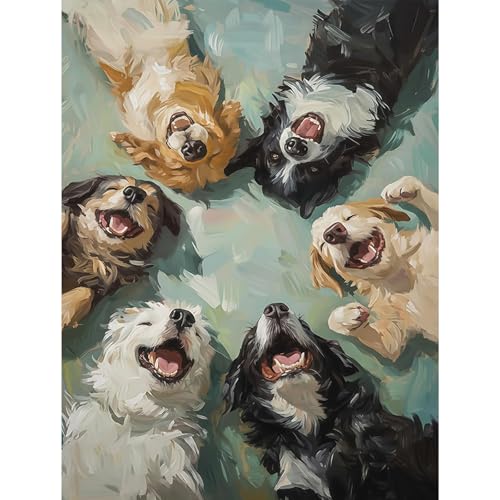 Happy Dogs Diamond Art Kits for Adults,Funny Animal Diamond Painting | Diamond Art Kit for Beginners, 5D DIY Full Drill Diamond Painting Gem Art, Home Wall Art Gifts(12x16 inch) - color: DP03652