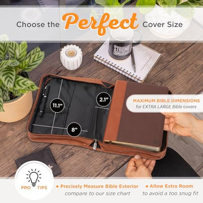 Christian Art Gifts Faux Leather Bible Cover: Faith Sentiment Badge, Brown - size: Extra Large