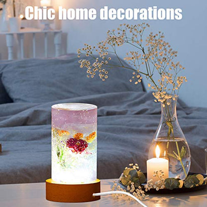 Honoson 3 Pieces Light Resin Silicone Mold Set, Includes 1 Resin Mold and 2 USB Powered Wooden Lighted Base Stands for DIY Table Candle Desktop Lamp Ornaments(2 x 3.5 Inches,Column) - size: 2 x 3.5 Inches, style: Cylinder