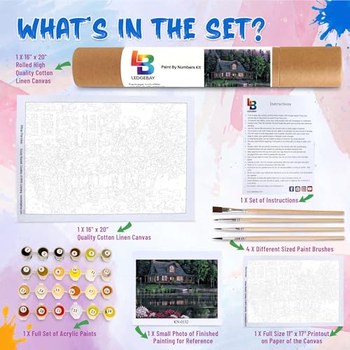 Ledgebay Paint by Numbers Kit for Adults, 16x20 Unframed Canvas - color: Still Waters, size: 16" x 20" Unframed