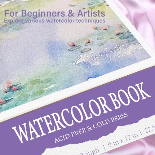 KIWIHUB Watercolor Paper Pad, 9 x 12 in, 100% Cotton, 140lb | Medium Rough Artist Painting Drawing Paper Book, Art Supplies for Adults Kids, Watercolors
