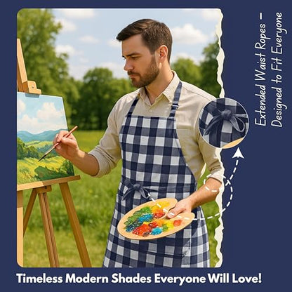 Native Fab Kitchen Apron 2 Pack - 100% Cotton Adjustable, Durable Apron with Pockets, Perfect for Cooking, Baking, Grilling - color: Buffalo, Navy Blue