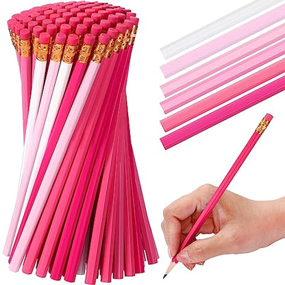 TecUnite 60 Pcs HB Pencils #2 Unsharpened Wood Cased Pencils with Eraser Hexagonal Pencil Cute Graphite No 2 Pen for Adults Gifts Exam School Office Sketching Learning(Pink Series, White) - color: Pink Series, White