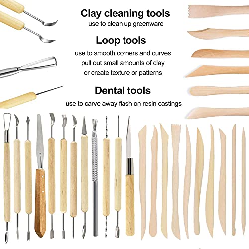 57PCS Ceramic Clay Tools Set with Plastic Case Modeling Pottery Sculpting Tools Kits for Beginners Professionals Crafts Polymer Clay Club, Dotting, Ribbon Trimming
