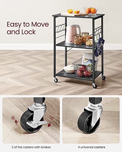 VASAGLE Kitchen Shelf on Wheels, 23.6 Inches Serving Cart with 3 Shelves - color: Ebony Black + Ink Black, size: 23.6"W x 35"H, style: Shelf