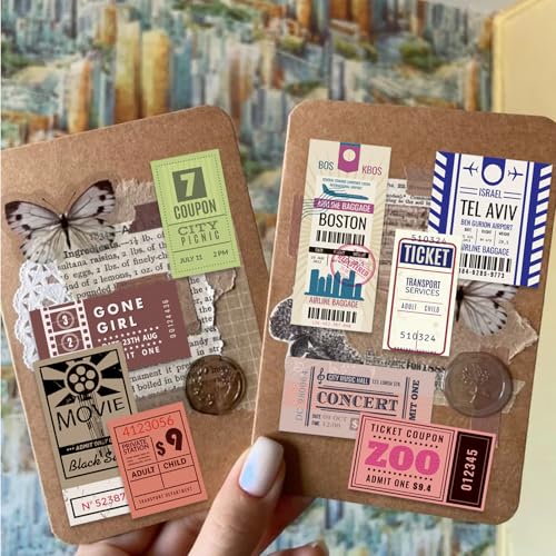 200Pcs Vintage Washi Stickers for Scrapbooking Supplies & Junk Journaling | Aesthetic Stickers for Water Bottles, Craft Kits, Bullet Journals - style: Tickets