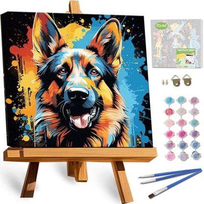 TOCARE Framed Paint by Numbers Kit for Adults Beginners,12x12inch Dog Paint by Number with Frame,German Shepherd Paint by Numbers Framed Canvas Animal (Without Easel) - color: TC-F-224