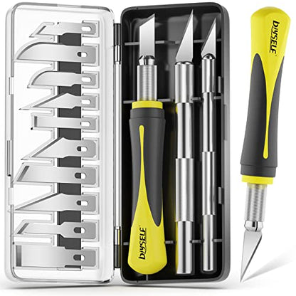 DIYSELF 16-Piece Exacto Knife Set, Craft Knife & Hobby Knife Kit, Precision Knife with Magnetic Storage Case, Exacto Knife for Crafting, Paper, Foam, Vinyl, Models, 3D Printing, Junk Journal Supplies - color: Yellow