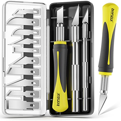 DIYSELF 16-Piece Exacto Knife Set, Craft Knife & Hobby Knife Kit, Precision Knife with Magnetic Storage Case, Exacto Knife for Crafting, Paper, Foam, Vinyl, Models, 3D Printing, Junk Journal Supplies - color: Yellow