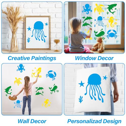 36pcs Ocean Animal Drawing Stencils for Kids 8 Inch Sidewalk Chalk Stencils Painting Large Washable Reusable Sea Animal Themed Primary Shape Template for Kids Toddlers Preschool - style: Ocean Animal