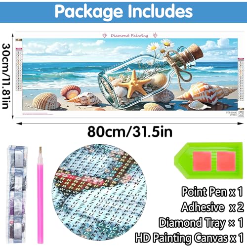 Reofrey Large Diamond Art Kits for Adults Beach, 12x31.5 inch Full Drill Round Rhinestone Big Diamond Painting Kit Ocean, DIY Cross Stitch Embroidery Canvas for Crafts Home Wall Decor - color: Beach