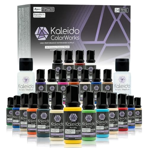 Gaahleri Kaleido Water-Based Airbrush Paint Kit 24 Primary Color Set B | Pre-Thinned, High Gloss, Fast-Drying, with Thinner & Cleaner - color: 24 Primary Colors Set B