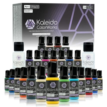 Gaahleri Kaleido Water-Based Airbrush Paint Kit 24 Primary Color Set B | Acrylic Paint, Pre-Thinned, High Gloss, Fast-Drying, with Thinner & Cleaner - color: 24 Primary Colors Set B