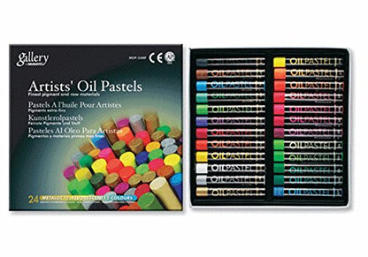 Mungyo Gallery Artists' Oil Pastels Set of 24 - Metallic 12 + Fluorescent 12 Coulurs