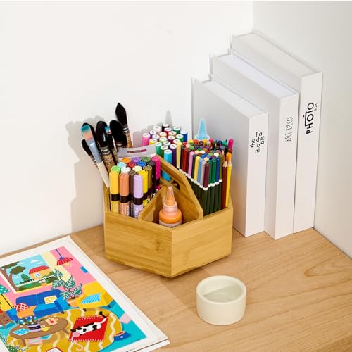 MEEDEN Rotating Art Supply Organizer: Bamboo Pen & Pencil Holder for Desk