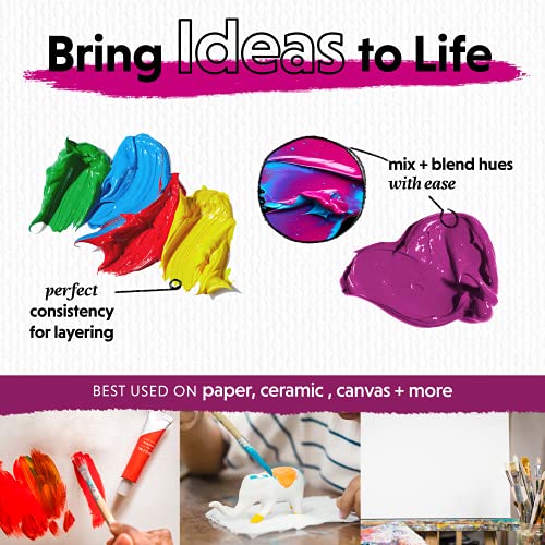 Crafts 4 All Acrylic Paint Set for Adults and Artists - 24 Pack of 12mL Paints with 3 Art Brushes, Non-Toxic Craft Paint for Easter Eggs, Ceramic Rock- Art Supplies - size: 0.41 Fl Oz (Pack of 24)
