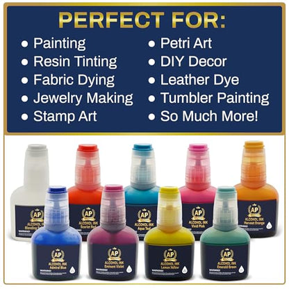 Alcohol Ink Set - 15 pcs of 20ml Vibrant Concentrated Colors Alcohol-Based Ink for Epoxy Resin Art Petri Dish Tumbler Making incl. Acrylic Ink Paper for Alcohol Inks Blending Solution & Paint Brushes