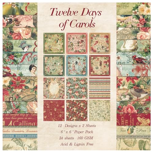 Scrapbook Paper, 24 Sheets 6"×6" 160gsm Single-Sided Patterned Cardstock - color: 24 sheets-carols