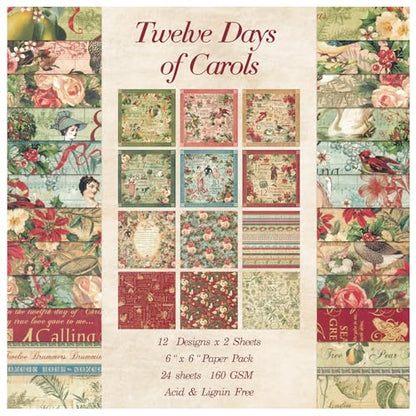 Scrapbook Paper, 24 Sheets 6"×6" 160gsm Single-Sided Patterned Cardstock - color: 24 sheets-carols