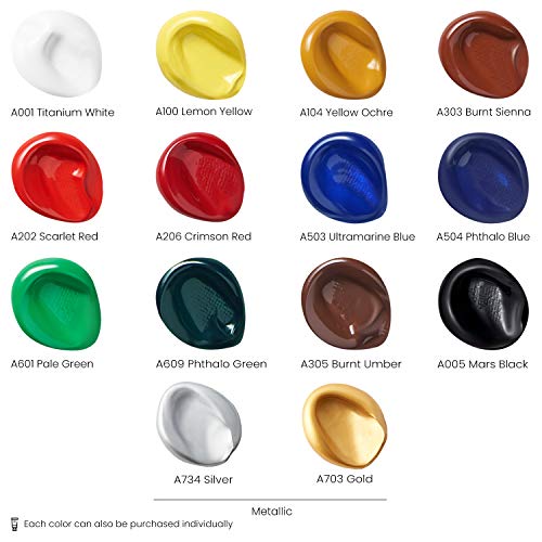 ARTEZA Acrylic Paint Set of 14 Colors, 4.06 Ounce Tubes, Non- Acrylic Artist Paints. Art Supplies for Painting - style: 14 Pack