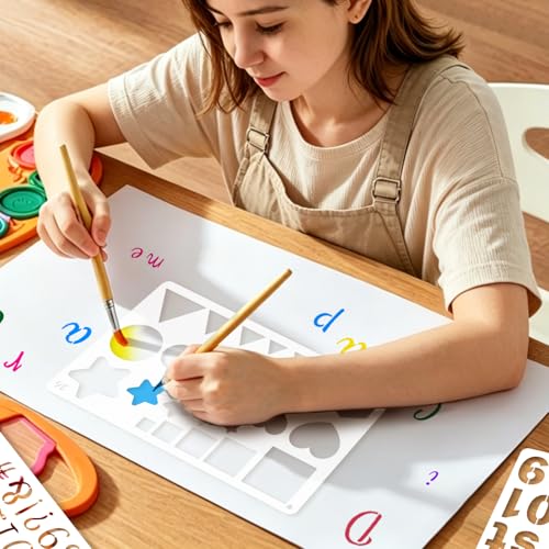 36Pcs Letter Stencils Small Reusable Letter Number Stencils for Painting | 1/2,3/4,1,5/4,2Inch,Alphabet,Geometric Templates,DIY Art Craft Project,Notebook,Scrapbooking, Journal,Wall,Home,Party Decor