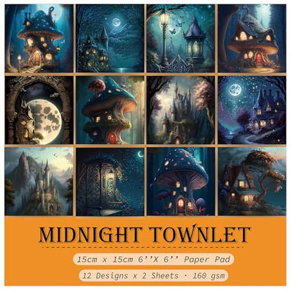 Scrapbook Paper, 24 Sheets 6"×6" 160gsm Single-Sided Patterned Cardstock - color: 24 sheets-midnight townlet