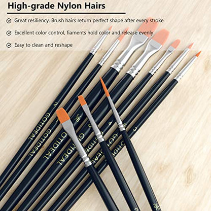 GOTIDEAL Paint Brushes, Acrylic Paint Brushes, 10 Pcs Round Pointed Tip | Small Nylon Hair, for Acrylic, Oil and Gouache, Body, Face Nail Art and Rock Painting, Perfect for Kids & Adult